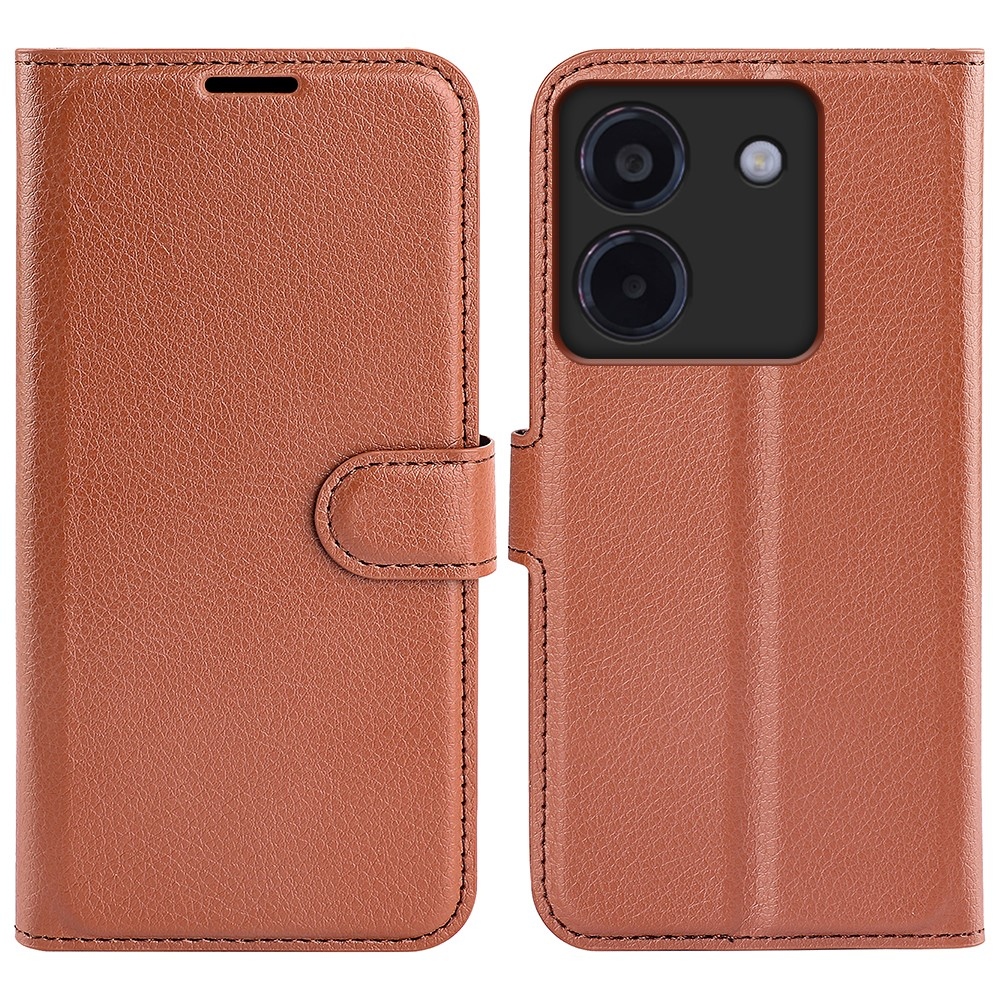 Litchi könyv tok a Xiaomi Poco M7 Pro 5G-hez - barna