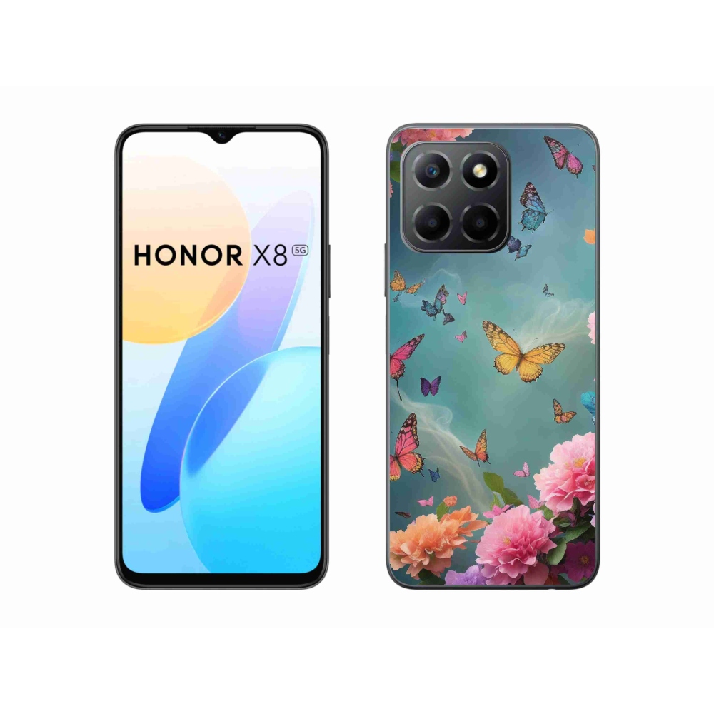 Gél borító mmCase a Honor X8 5G számára - színes virágok és pillangók