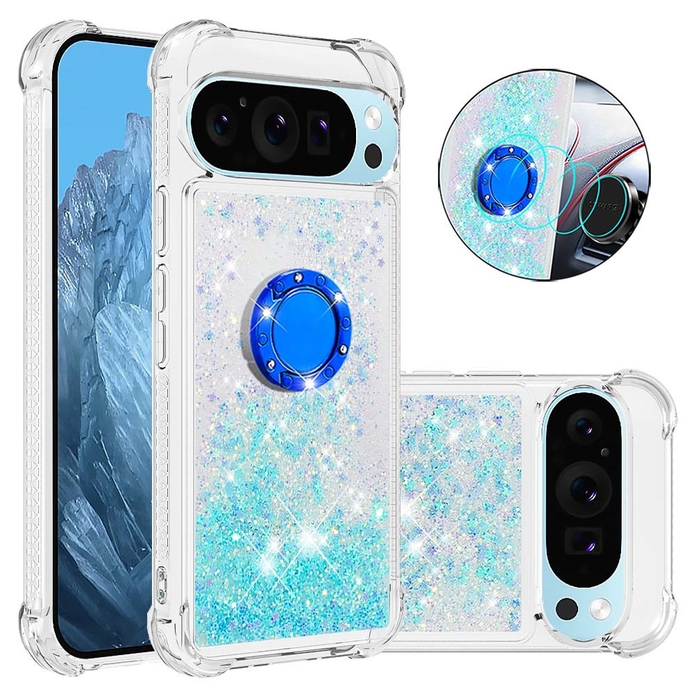 Glitt homokóra zselés tok ujjgyűrűvel a Google Pixel 10 számára - kék/csillagok