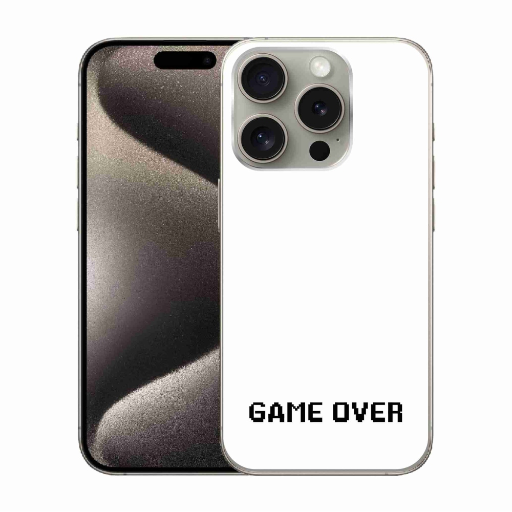 Zselés borítás mmCase iPhone 15 Pro készülékhez - játék fehér háttéren