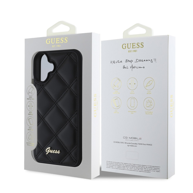 Guess PU bőr steppelt hátlap iPhone 16-hoz Fekete