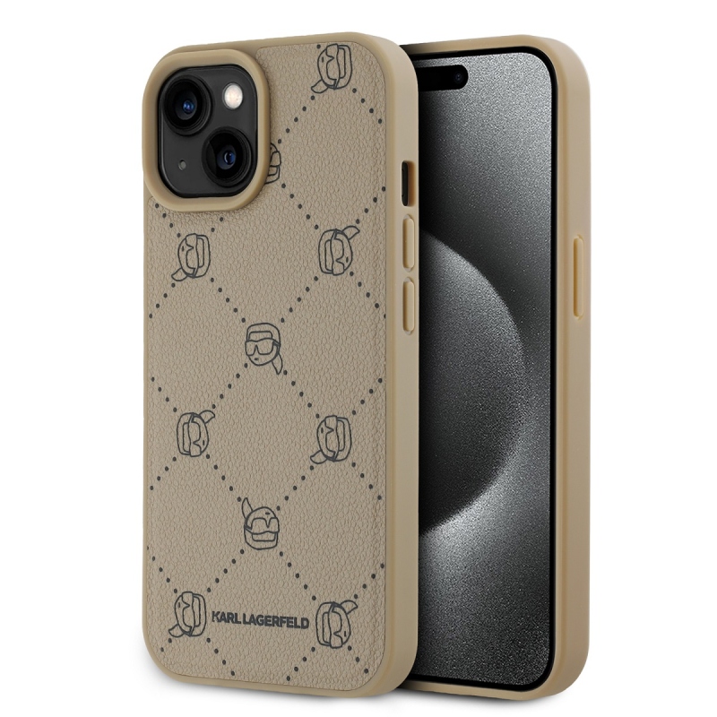 Karl Lagerfeld PU Karl Heads mintás Magsafe hátlap iPhone 15 bézs színű iPhone 15-hez