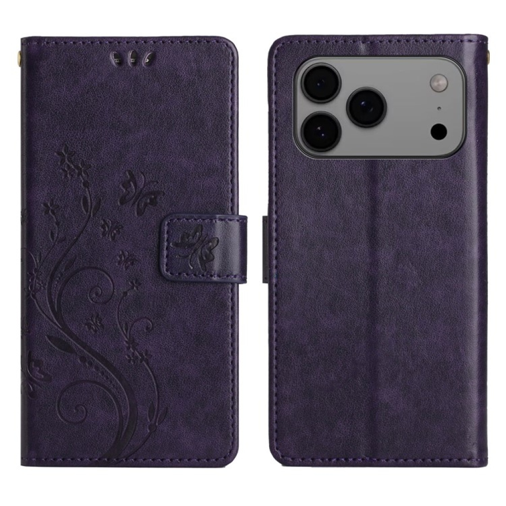 Virágok könyv tok iPhone 17 Pro Max készülékhez - sötétlila