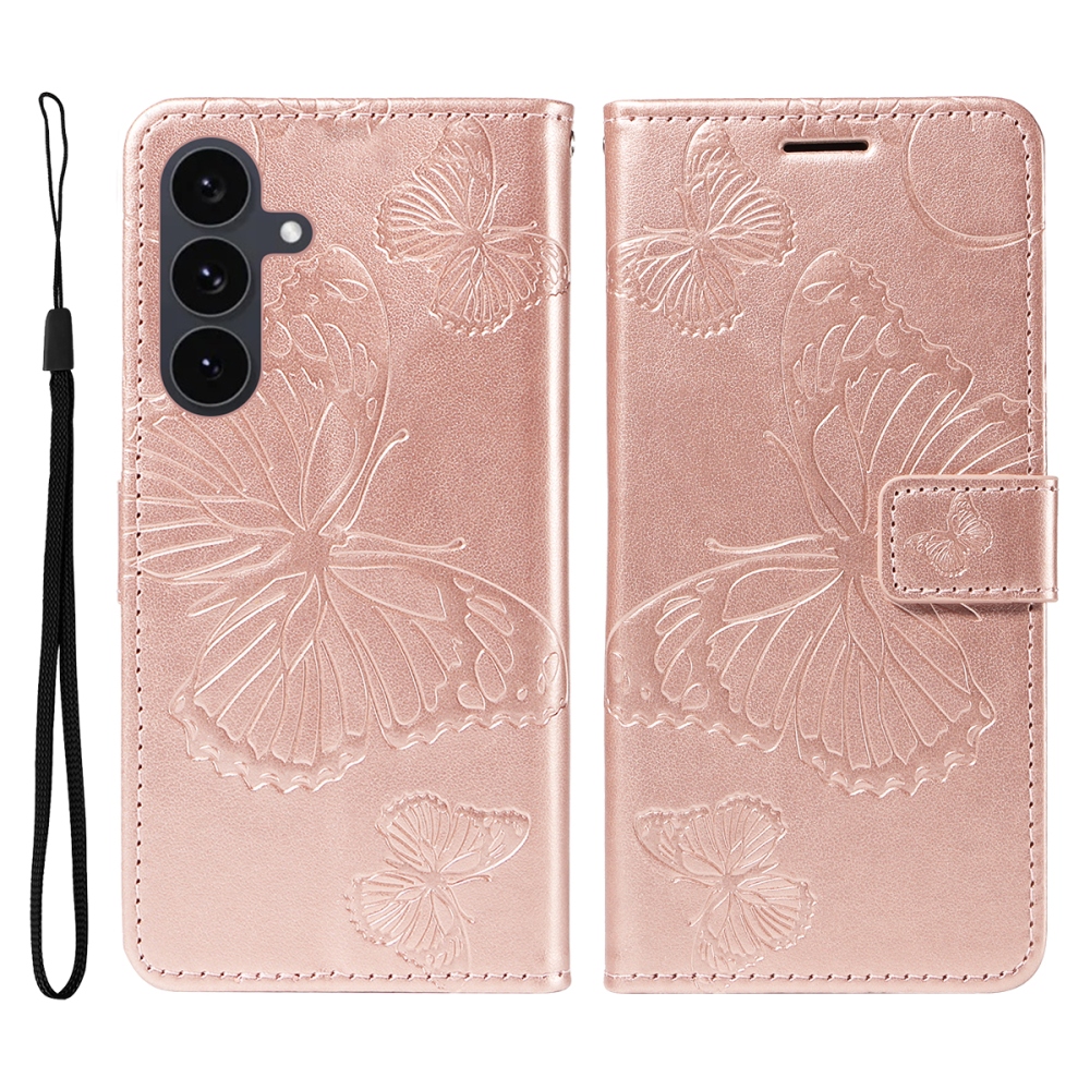 Nagy pillangó könyv tok Samsung Galaxy S25 FE készülékhez - rózsaarany