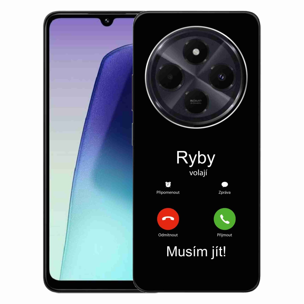 Gél borítás mmCase a Xiaomi Redmi 14C/Poco C75-hez - hal hívás fekete háttérrel