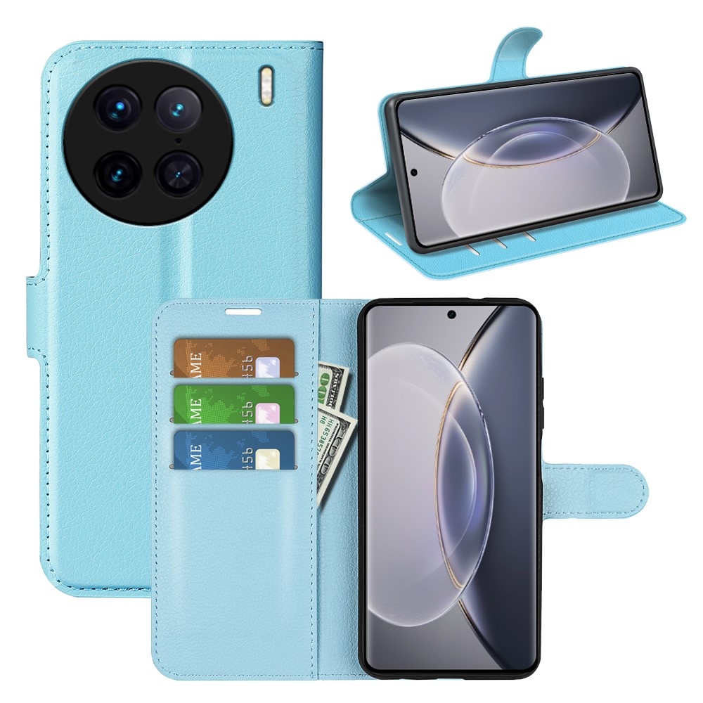 Litchi könyv tok a Vivo X90 Pro-hoz - kék