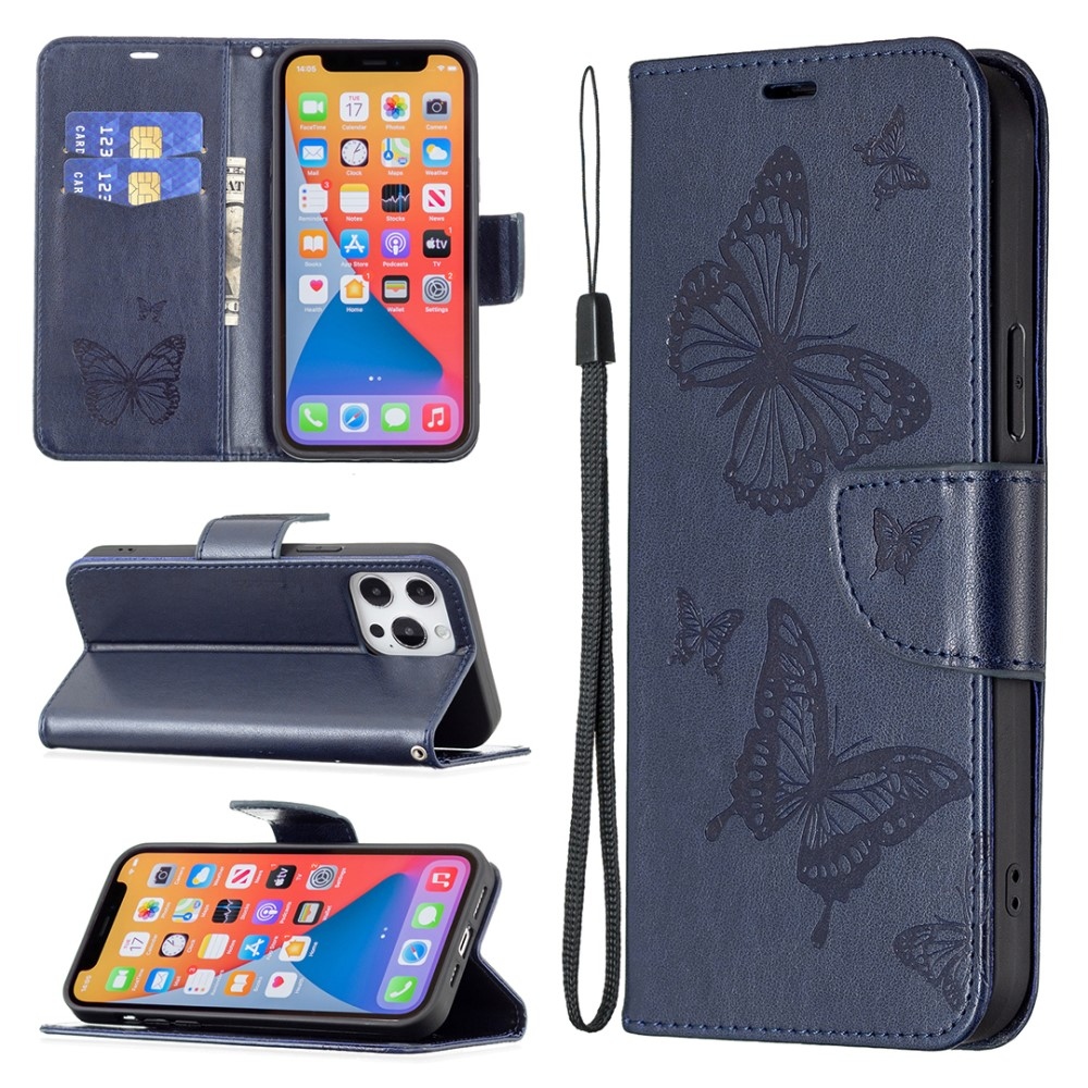 Pillangó könyv tok iPhone 16-hoz - sötétkék
