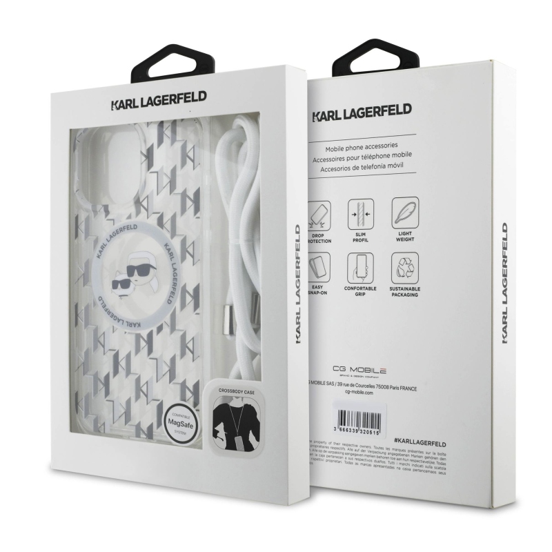 Karl Lagerfeld IML Monogram Kereszttest K&CH Heads MagSafe hátlap iPhone 16 Pro átlátszóhoz