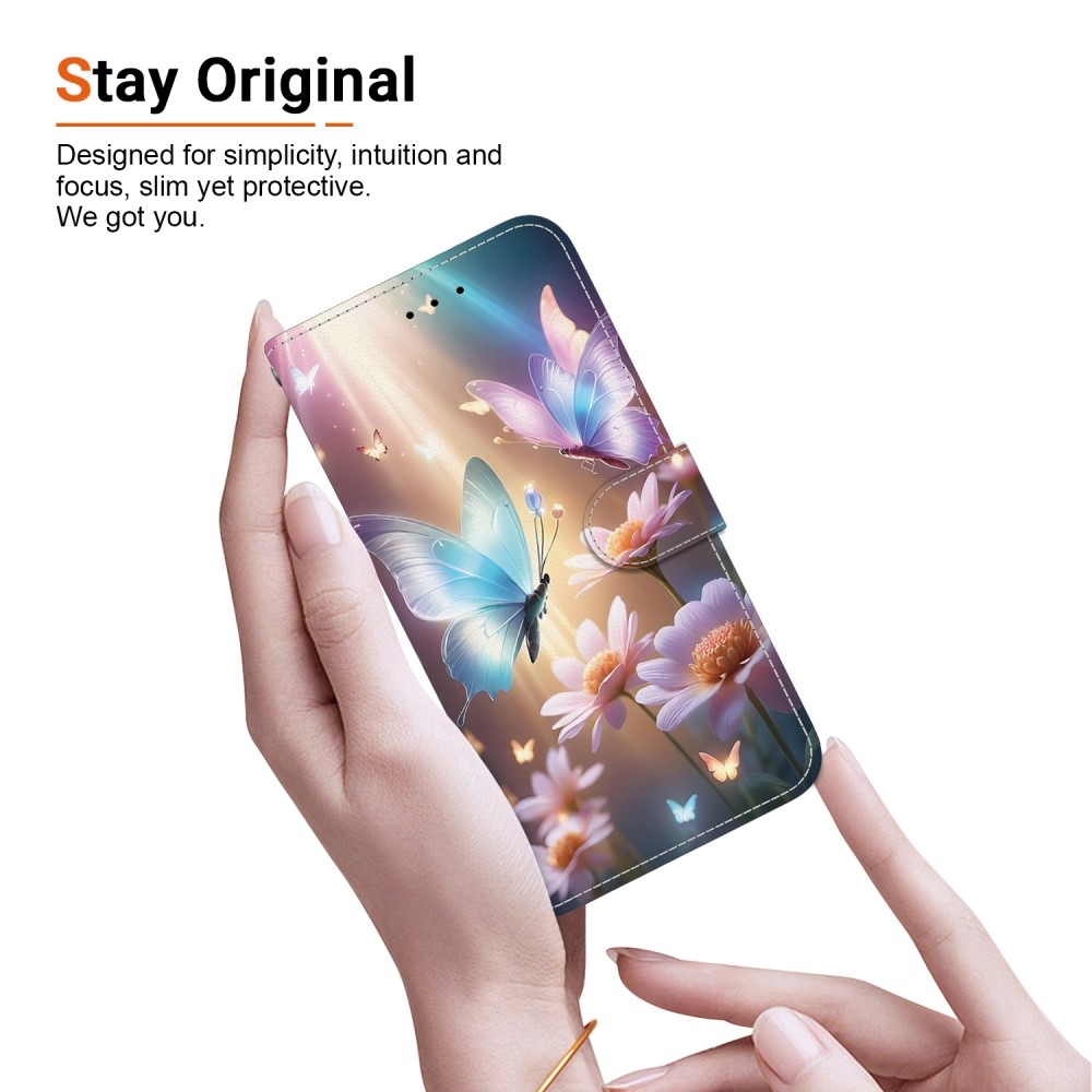 Sokoldalú könyvtáska Samsung Galaxy A36 5G/A56 5G - pillangók és százszorszépek - Samsung Galaxy A36 5G/A56 5G számára