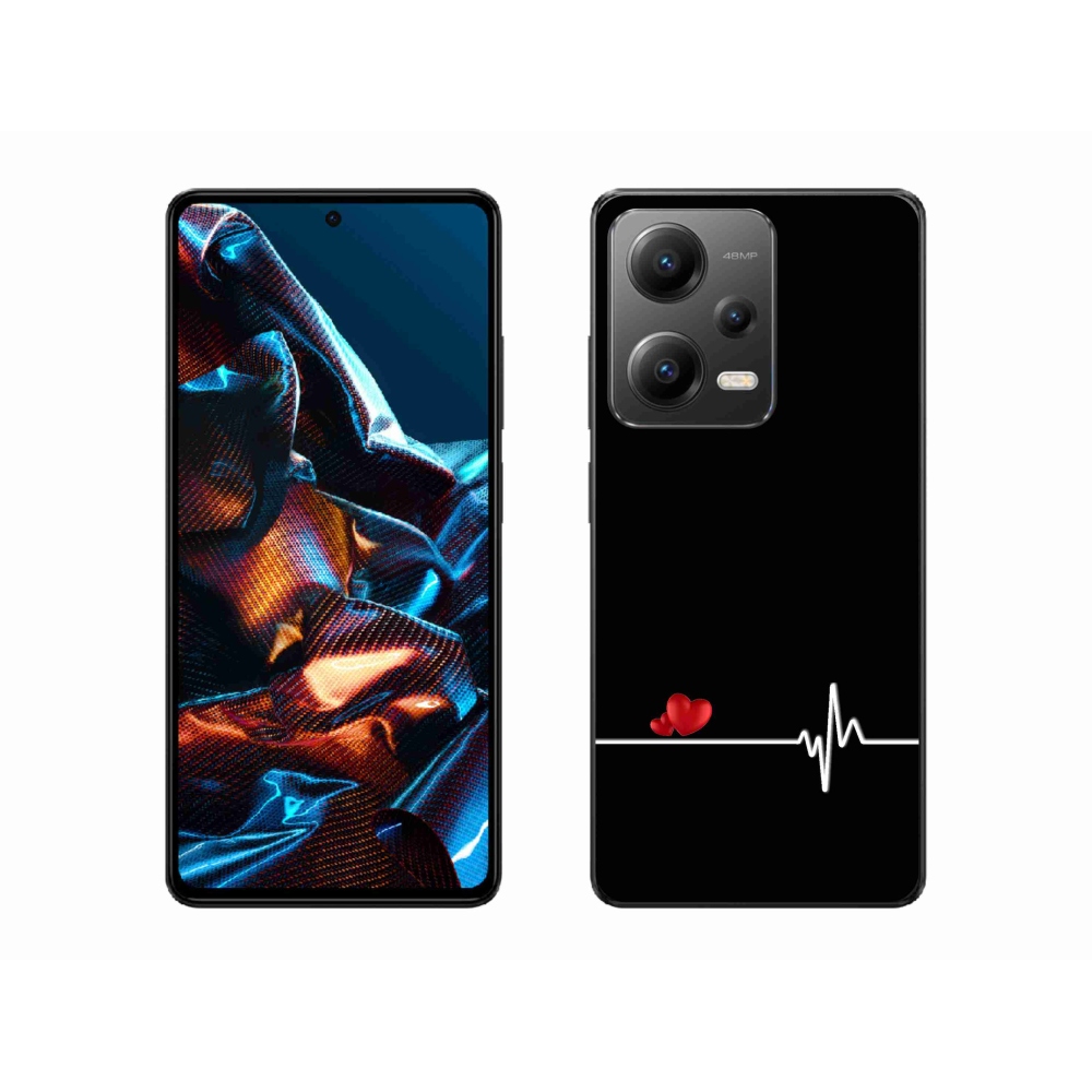 Gél borító mmCase a Xiaomi Redmi Note 12 Pro 5G-hez - szív és szívverés fekete háttérrel