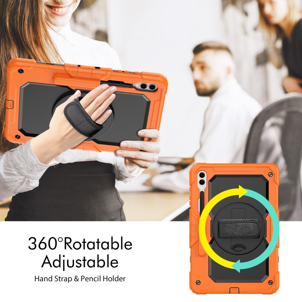 Rúgásálló borítás kézi markolattal Samsung Galaxy Tab S9+/Tab S10+ készülékhez - narancssárga színű