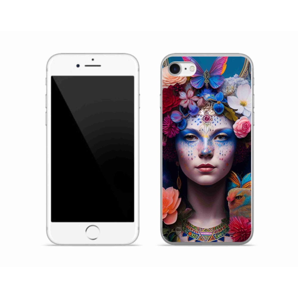 Zselés borítás mmCase iPhone SE (2020) - nő virágokkal