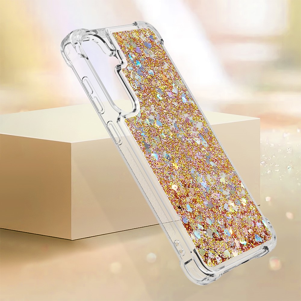 Glitter homokóra zselés tok Samsung Galaxy S24+ - arany/szív