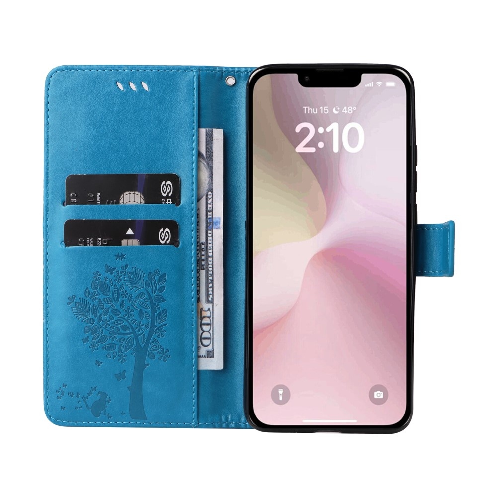 Fák könyvtáska iPhone 16e készülékhez - kék