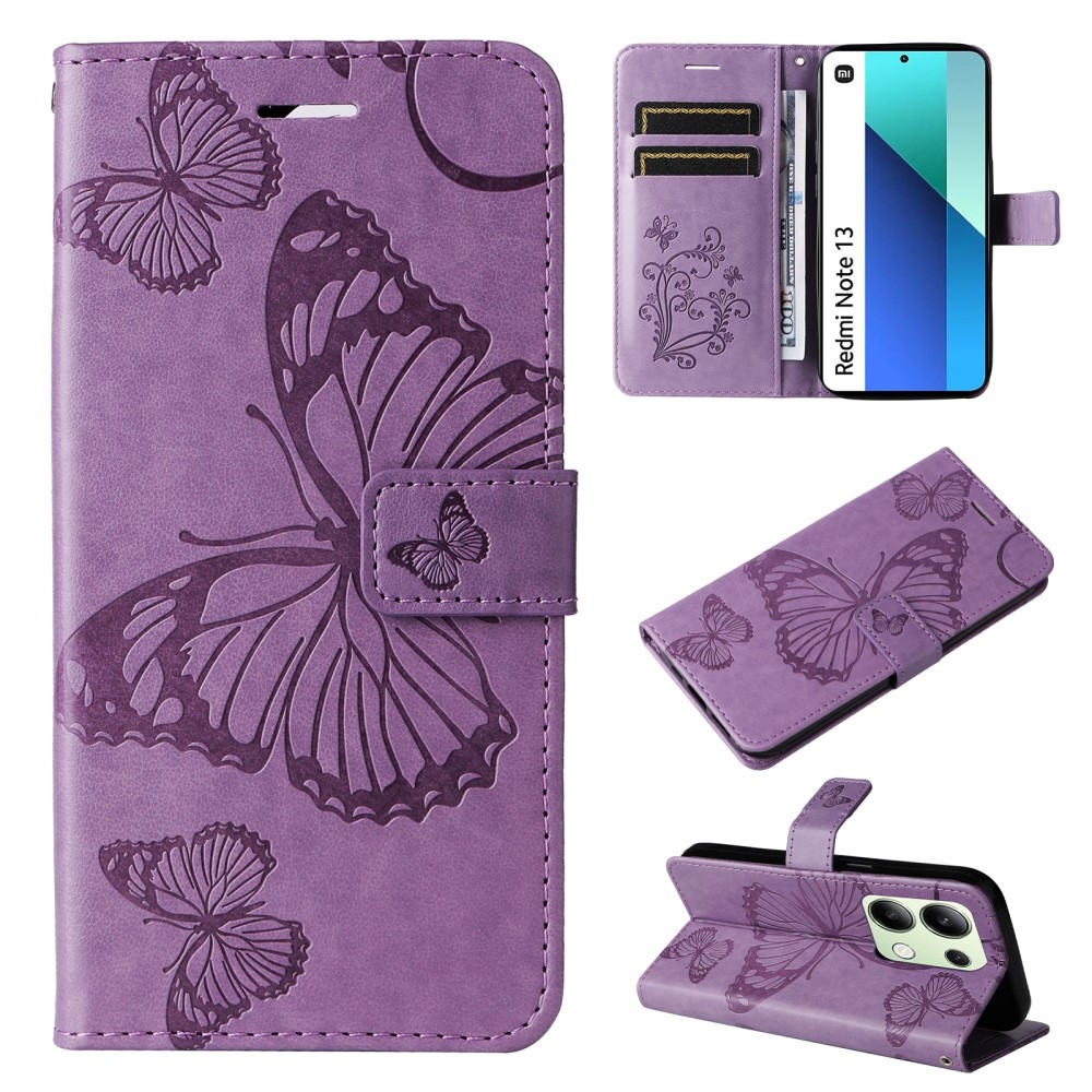 Nagy pillangó könyv tok Xiaomi Redmi Note 13-hoz - lila