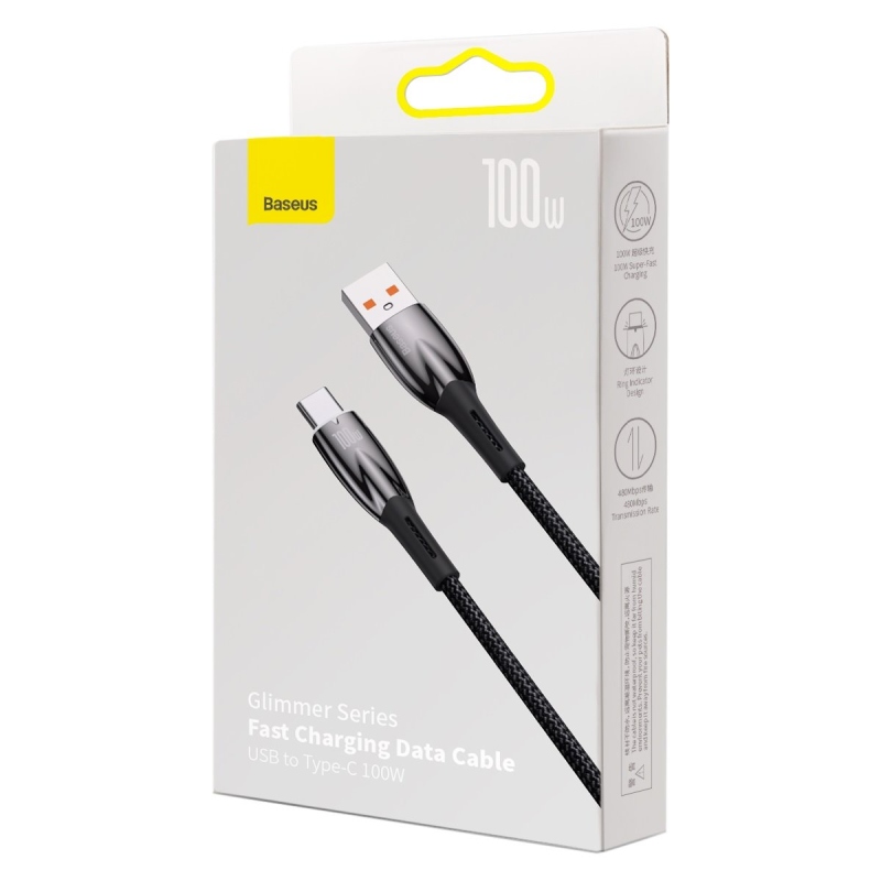 Baseus Glimmer sorozatú gyorstöltő adatkábel USB-A - USB-C 100W 1m Fekete