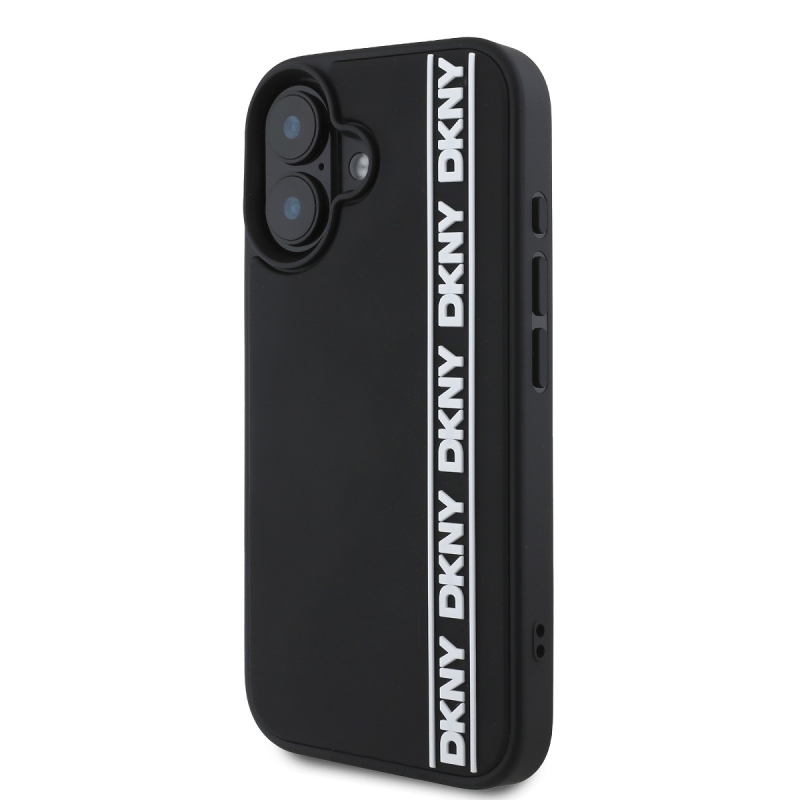 DKNY 3D gumiborítású, ismétlődő logóvonalas hátlap iPhone 16-hoz Fekete