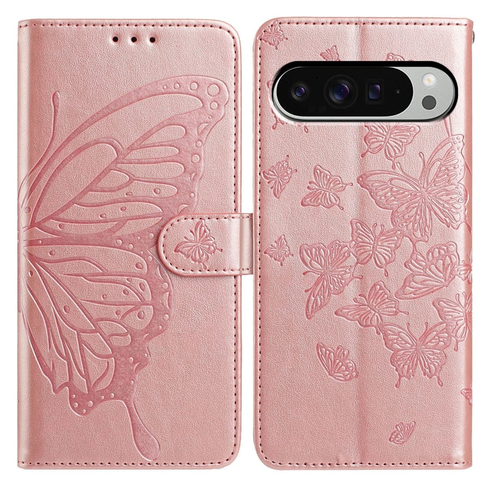 Virágos pillangó könyvtáska Google Pixel 10 Pro XL/Pixel 9 Pro XL - rózsaarany