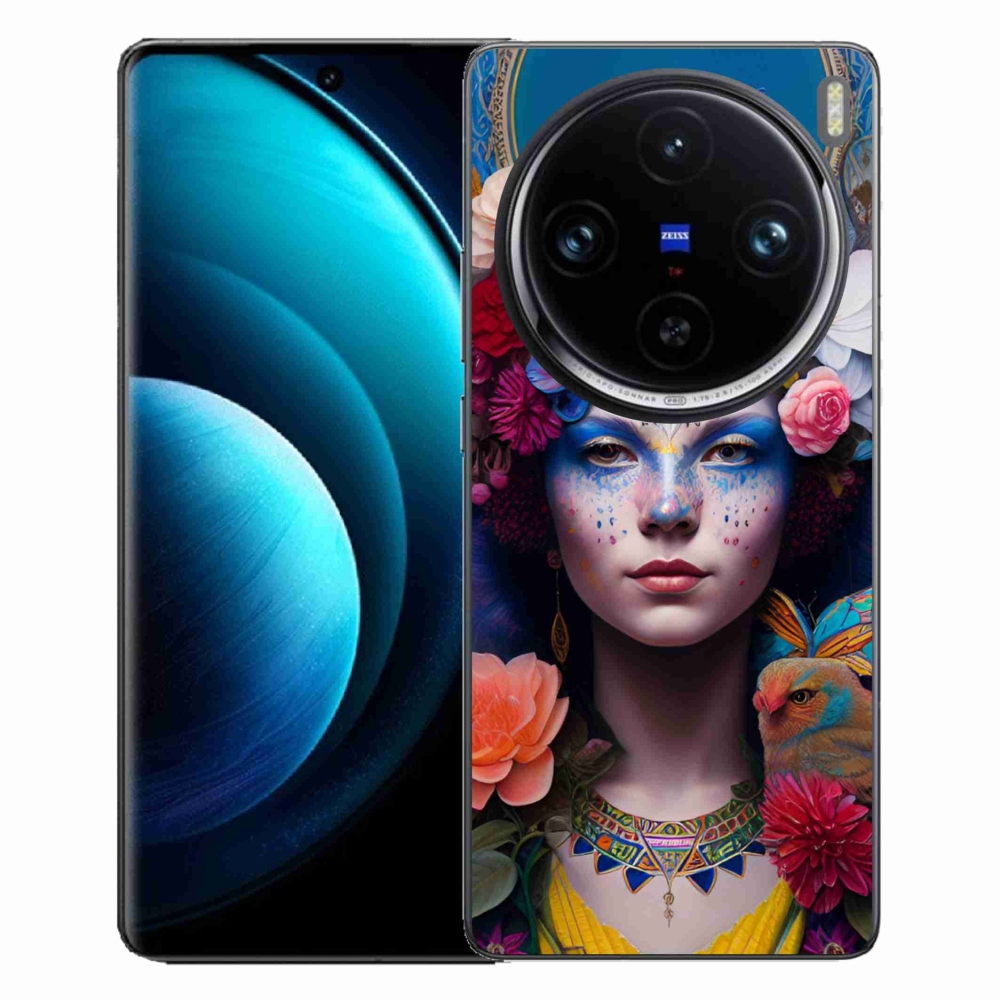 Zselés borítás mmCase a Vivo X100 Pro 5G készülékhez - nő virágokkal