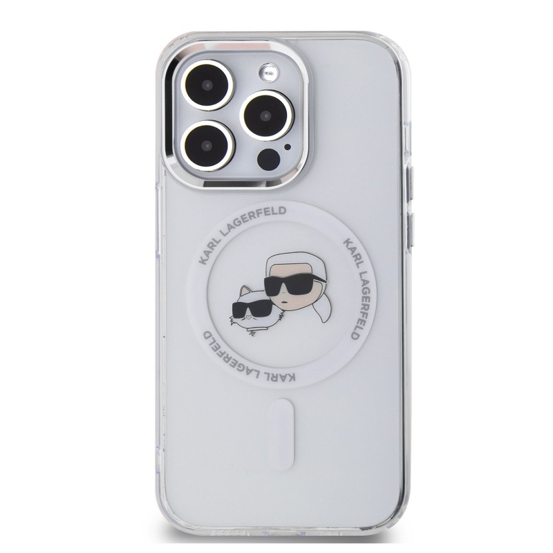Karl Lagerfeld IML K&CH fejek fémkeret MagSafe hátlap iPhone 15 Pro Max átlátszóhoz