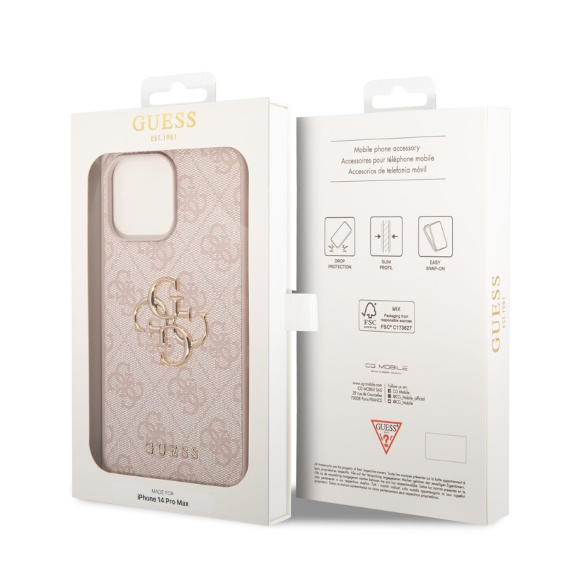 Guess PU 4G fém logós hátlap iPhone 14 Pro Max rózsaszínhez