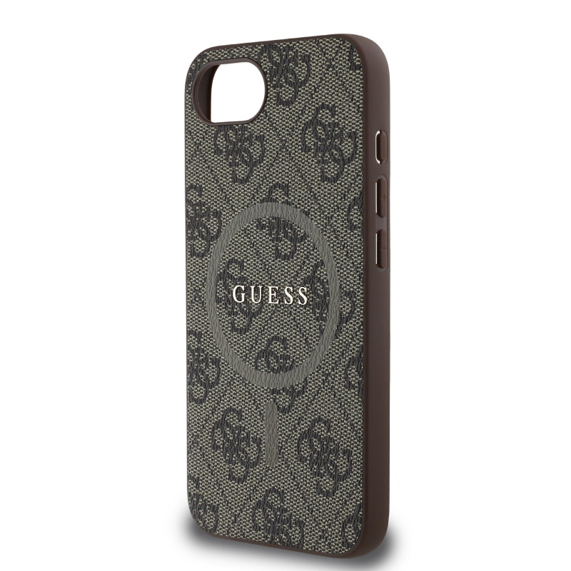 Guess PU bőr 4G színes gyűrűs MagSafe hátlap iPhone SE4 barna iPhone SE4-hez barna