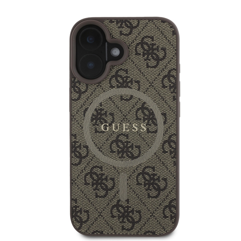 Guess PU bőr 4G színes gyűrűs MagSafe hátlap iPhone 16 Plus barna színű hátlaphoz