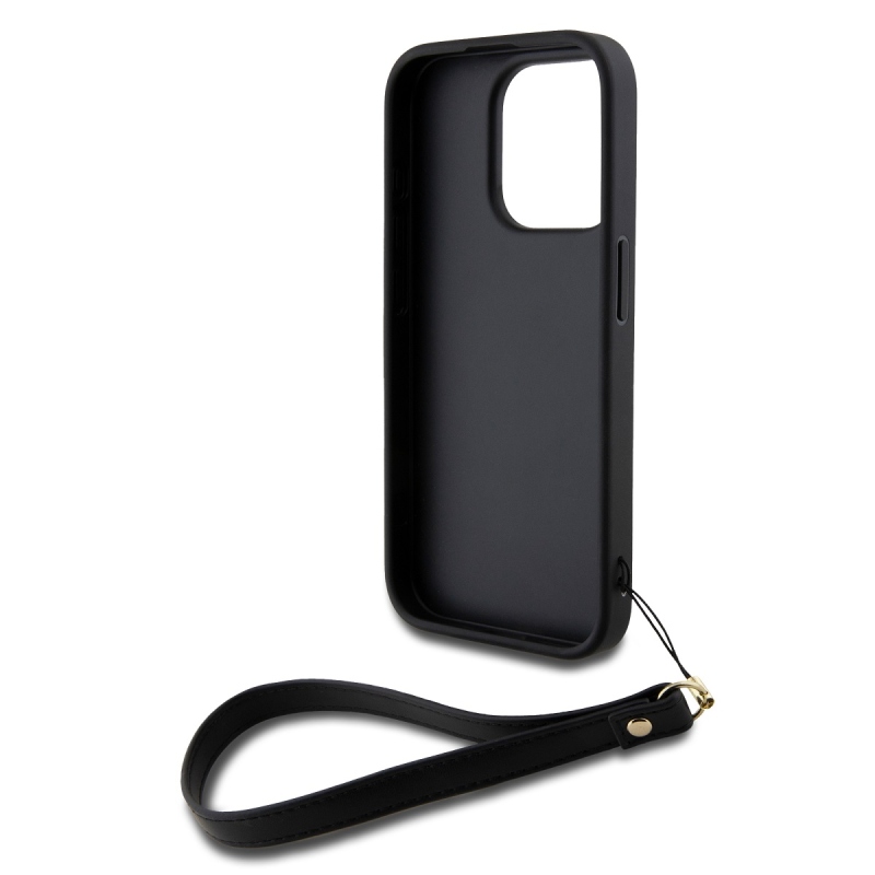 DKNY PU bőr Stack Logo csuklópánt hátlapi borító iPhone 14 Pro Fekete