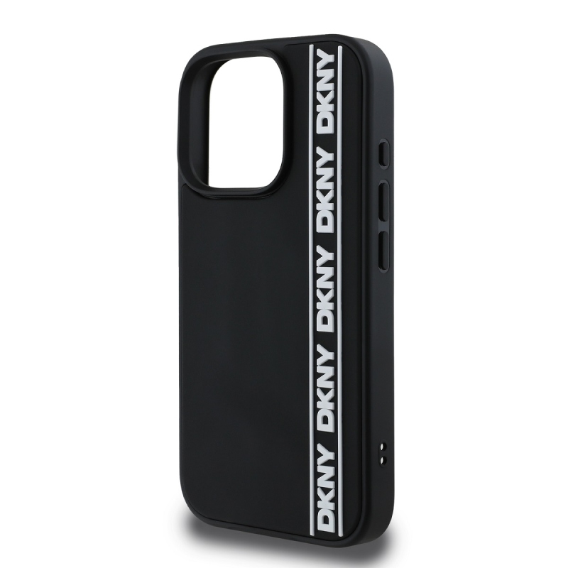 DKNY 3D gumiból készült ismételt logó vonalas hátlap iPhone 16 Pro Max készülékhez Fekete