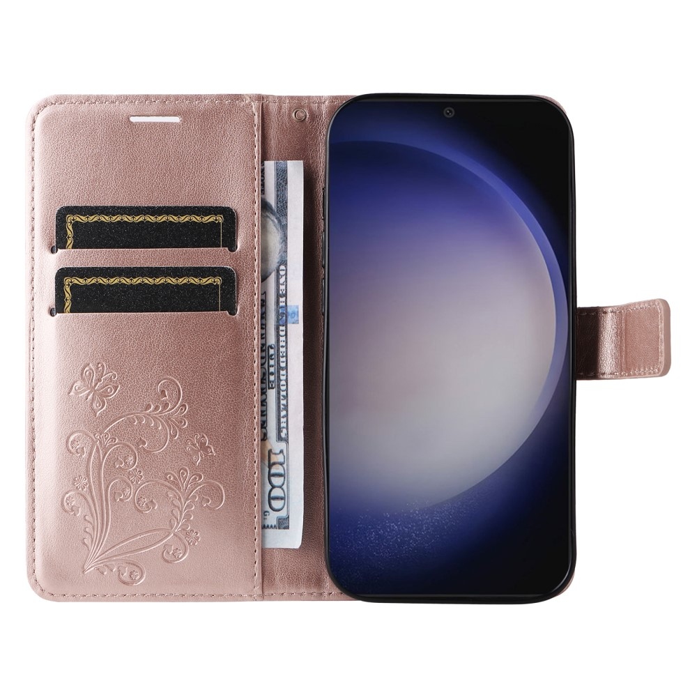 Nagy pillangó könyv tok Samsung Galaxy S25 készülékhez - rózsaarany