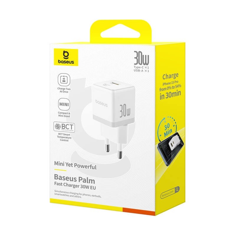 Baseus Palm gyors töltő USB-A + USB-C 30W Fehér