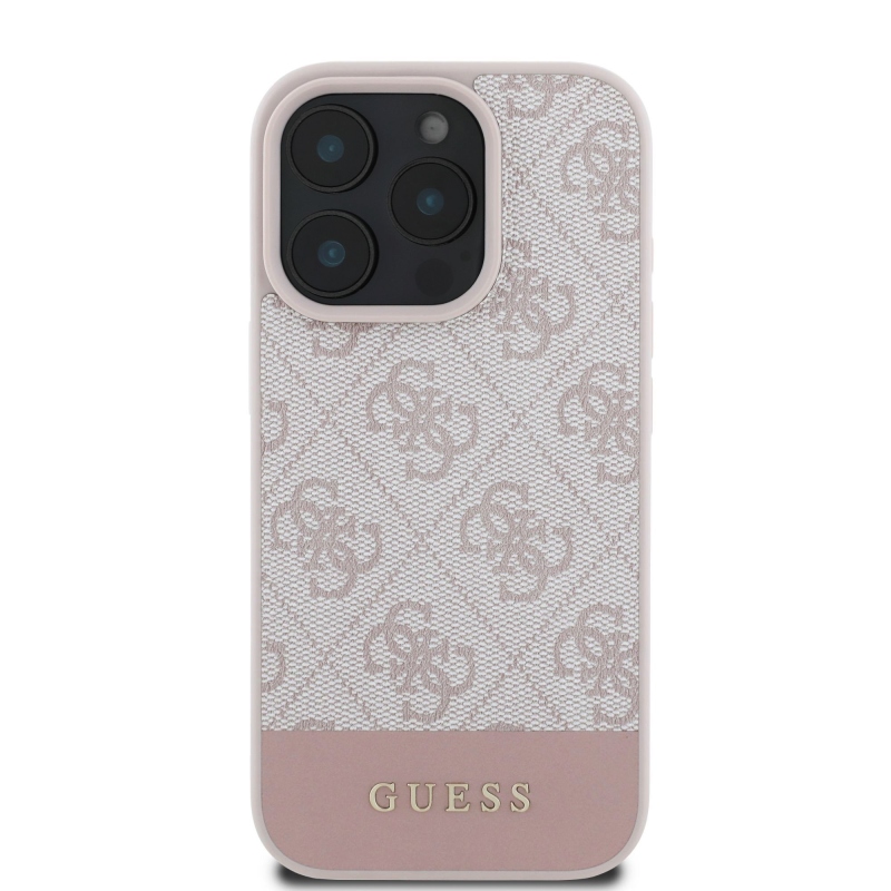 Guess PU 4G csíkos hátlap iPhone 16 Pro rózsaszínhez