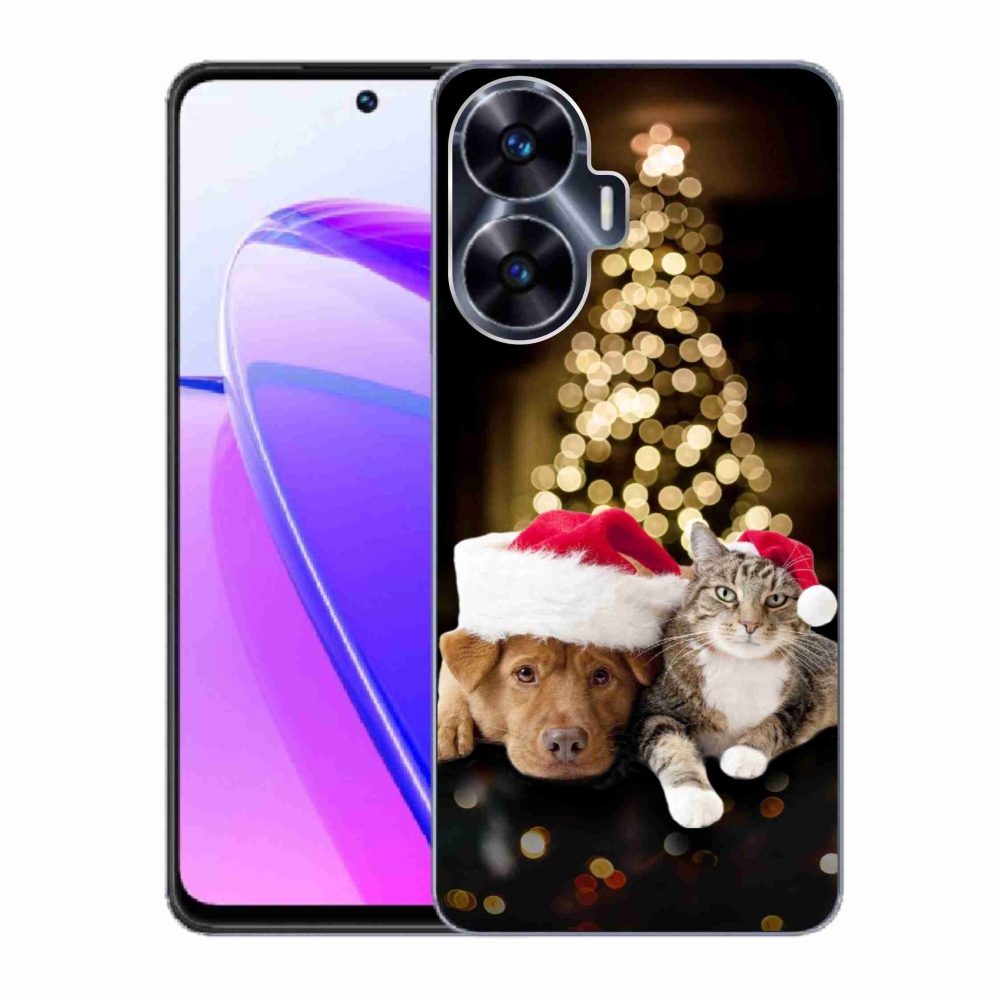 Gél borító mmCase a Realme C55 készülékhez - Karácsonyi kutya és macska