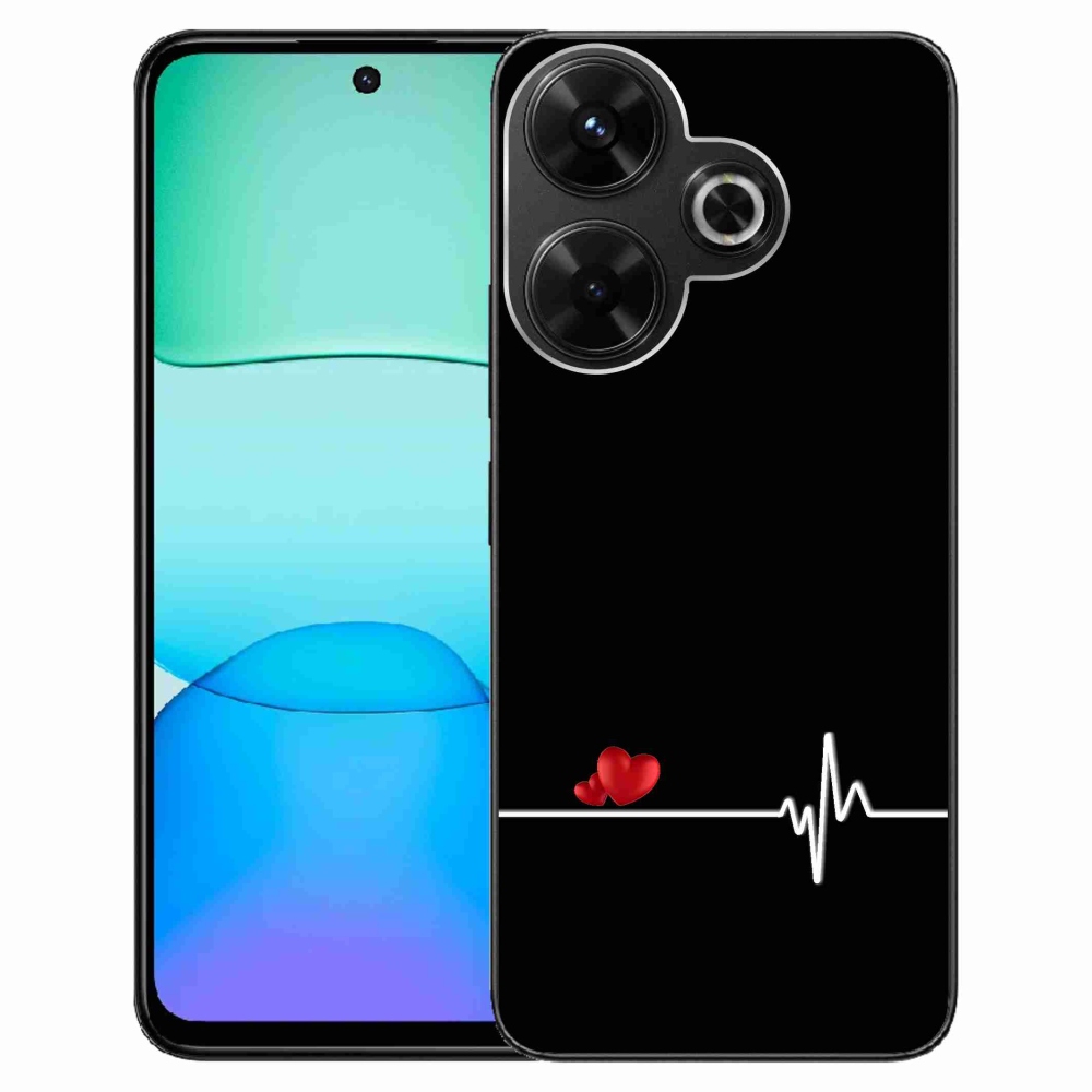 Gél borító mmCase a Xiaomi Redmi 13 4G/Poco M6 4G számára - szív és szívverés fekete háttérrel