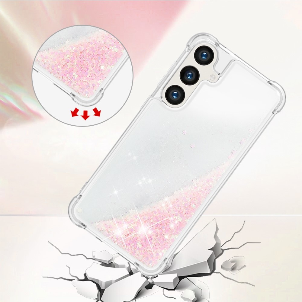 Glitter homokóra zselés tok Samsung Galaxy S24 készülékhez - rózsaszín/csillagok