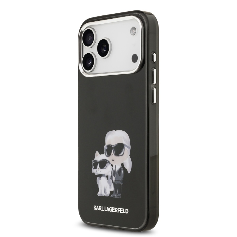 Karl Lagerfeld IML Aquarelle Karl és Choupette hátlapi borító iPhone 17 Pro Max készülékhez Fekete