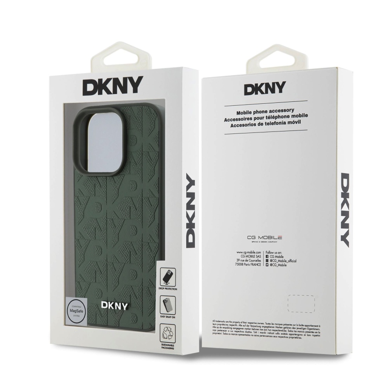 DKNY Magsafe PU bőr rácsmintás hátlap iPhone 16 Pro készülékhez, zöld