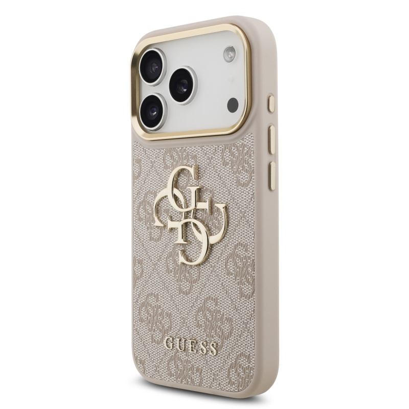 Guess PU bőr 4G fém logó arany keret hátlapi borító iPhone 17 Pro rózsaszínhez