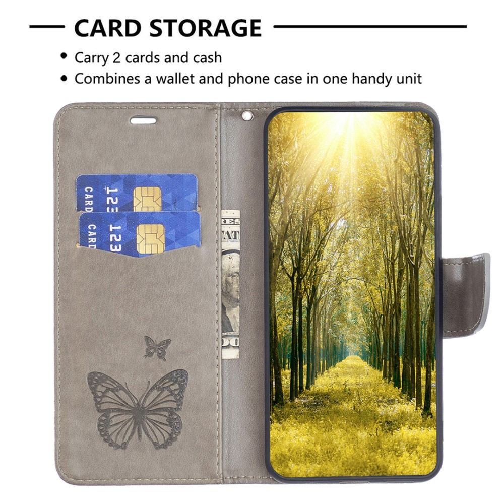 Pillangó könyv tok Xiaomi Poco C65/Redmi 13C 4G/5G - szürke