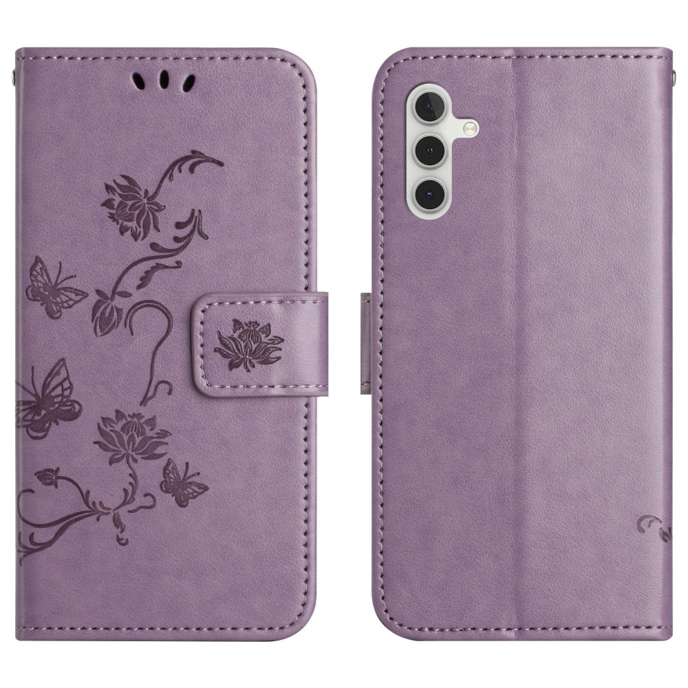 Virágos könyvtáska Samsung Galaxy A26 5G - világos lila