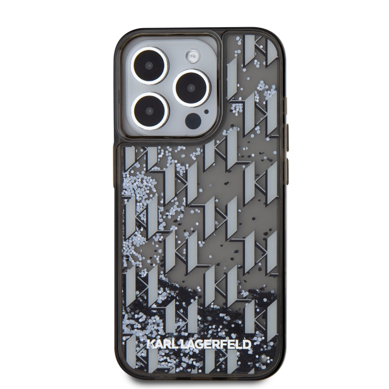 Karl Lagerfeld Liquid Glitter Monogram Monogram Gradient Back Cover az iPhone 15 Pro Max készülékhez Fekete