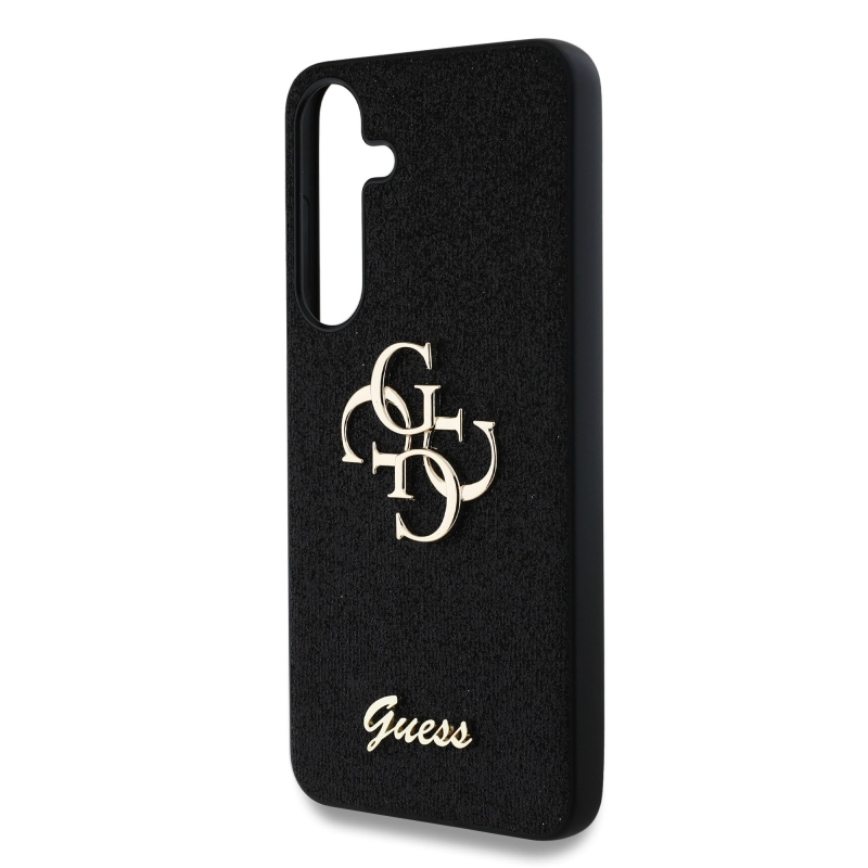 Guess PU Fixed Glitter 4G Metal Logo hátlap Samsung Galaxy S25 fekete