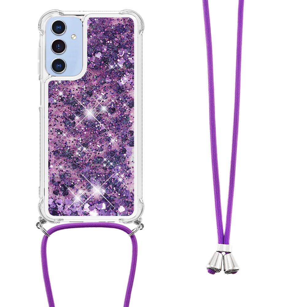 Csillogó homokóra zselés tok húzózsinórral Samsung Galaxy A17 5G - sötétlila/szív