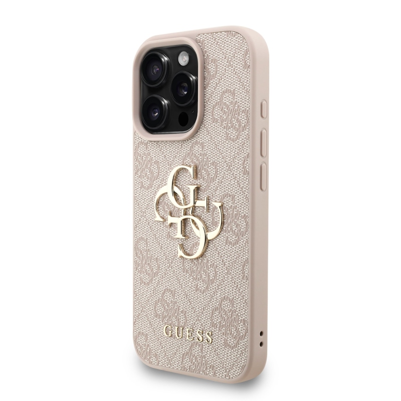 Guess PU 4G fém logós fém pántos hátlap iPhone 16 Pro Max rózsaszínhez