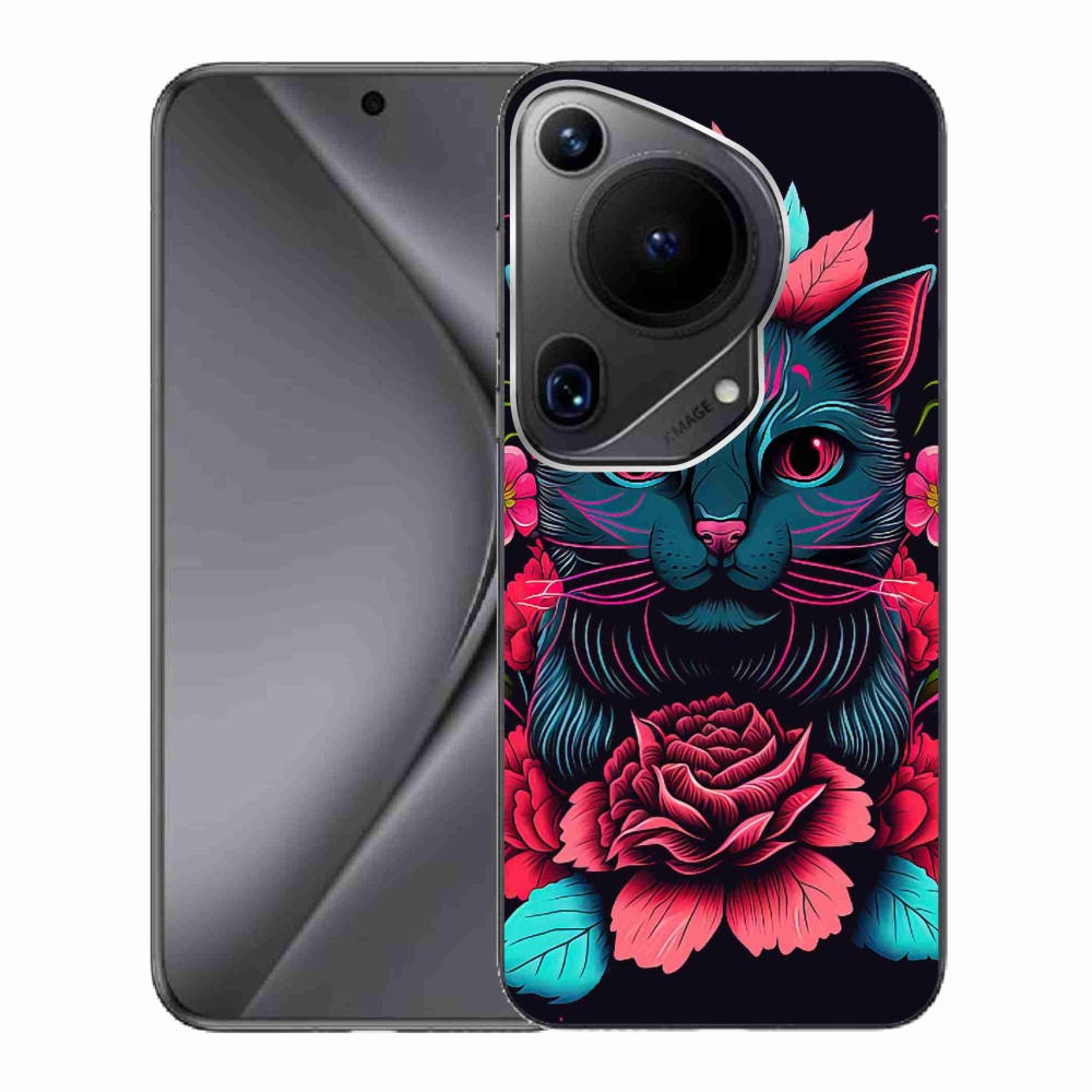 Gél borító mmCase a Huawei Pura 70 Ultra számára - virágok és macska