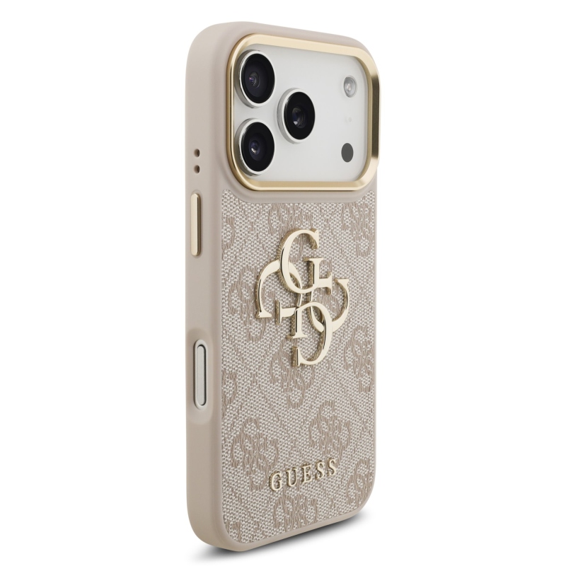 Guess PU bőr 4G fém logó arany keret hátlapi borító iPhone 17 Pro rózsaszínhez