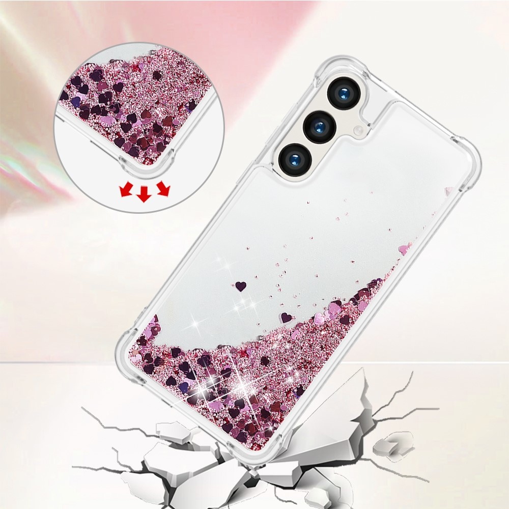 Glitter homokóra zselés tok Samsung Galaxy S24+ készülékhez - rózsaarany/szív