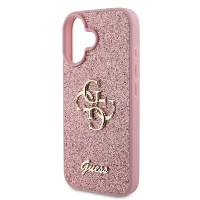 Guess PU Fixed Glitter 4G fém logós hátlap iPhone 16 rózsaszínhez