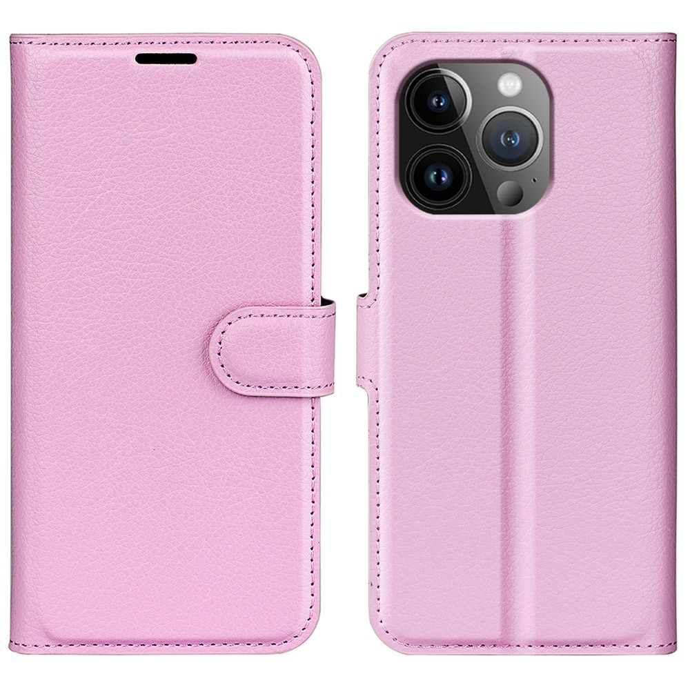 Litchi könyvtáska iPhone 15 Pro készülékhez - rózsaszín
