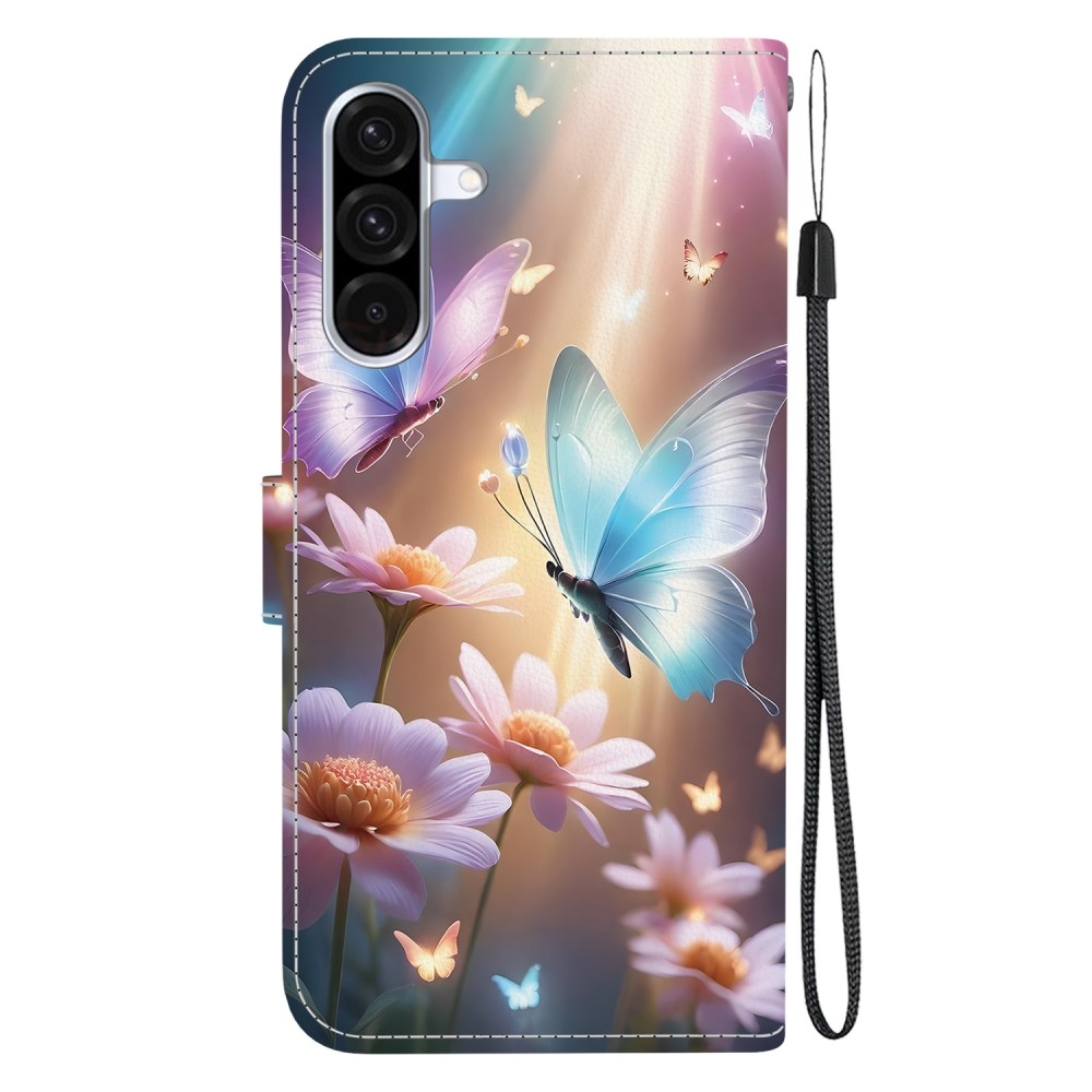Sokoldalú könyvtáska Samsung Galaxy A36 5G/A56 5G - pillangók és százszorszépek - Samsung Galaxy A36 5G/A56 5G számára